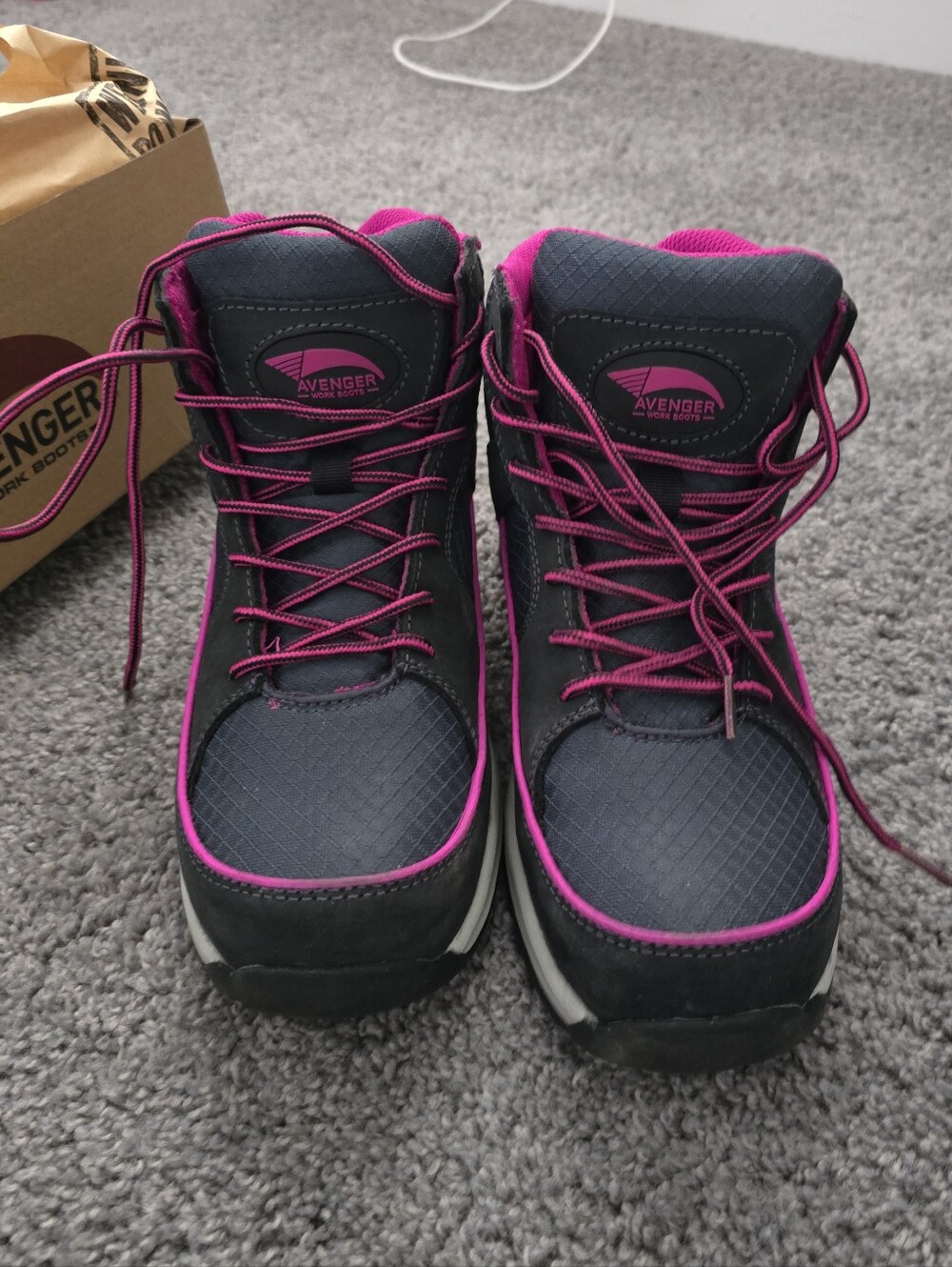 Avenger Navy and Pink Women's Lace-Up Work Boots NEW